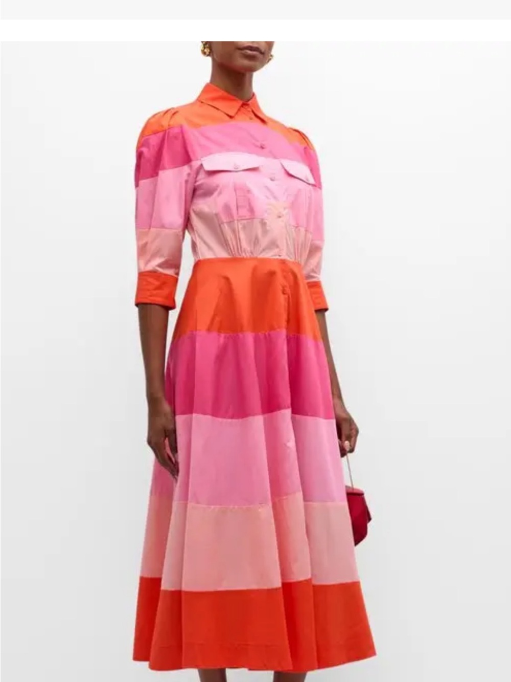 Striped Pink & Orange Midi Shirt Dress